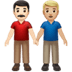 👨🏻‍🤝‍👨🏼 men holding hands: light skin tone, medium-light skin tone display on Apple